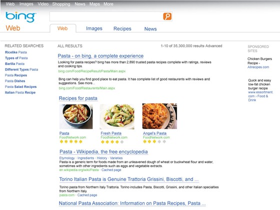Search on food vertical: search